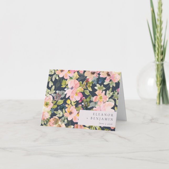 Carte De Remerciements Elégant Aquarelle de marine rose Floral Custom Wed (Devant)