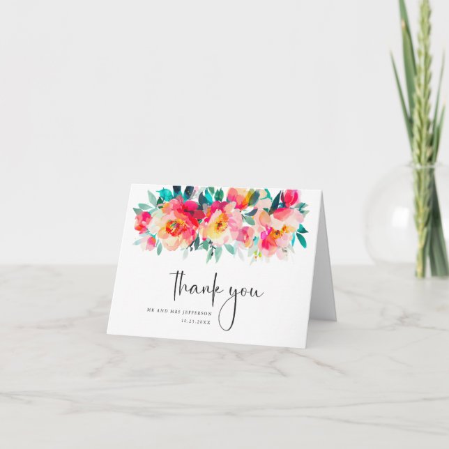 Carte De Remerciements Élégant aquarelle fleurs sauvages botanique mariag (Devant)