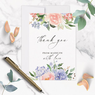 Carte De Remerciements Élégant aquarelle floral d'hortensia bleu rose