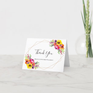 Carte De Remerciements Elégant aquarelle géométrique Mariage photo floral