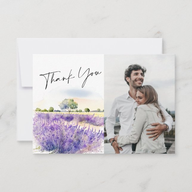 Carte De Remerciements Elégant aquarelle Lavande Fleurs de champ photo (Devant)