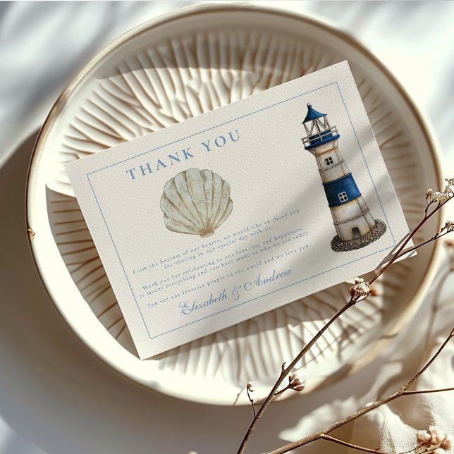 Carte De Remerciements Elégant aquarelle Mariage phare nautique (Créateur téléchargé)