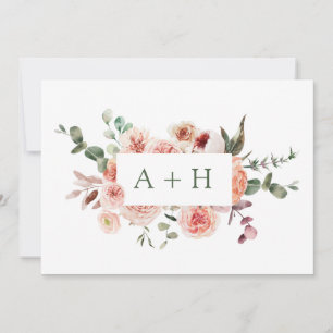 Carte De Remerciements Elégant aquarelle rose pâle rose roses Monogramme