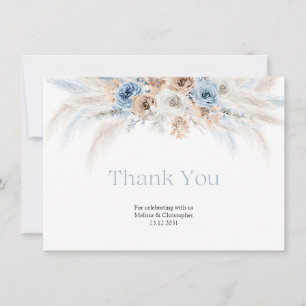 Carte De Remerciements Elégant arc rose bleu poussiéreux fleurs séchées