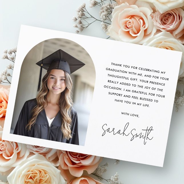 Carte De Remerciements Elégant arc simple classique de la graduation phot (Elegant arch simple classic white photo graduation thank you card)