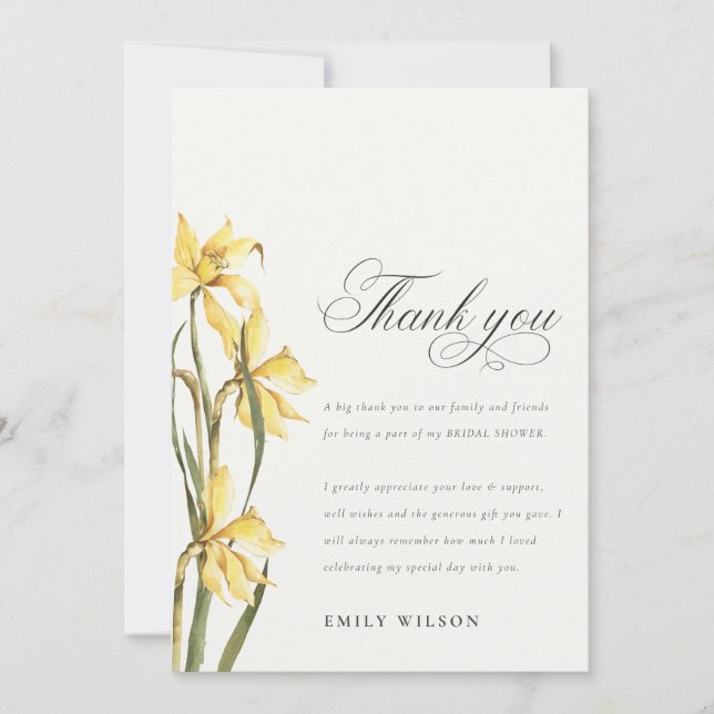 Carte De Remerciements Élégant arrosage de mariage jaune aquarelle Daffod (Devant)