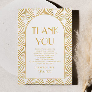 Carte De Remerciements Élégant Art Déco de Mariage Fête avec Or Géométriq