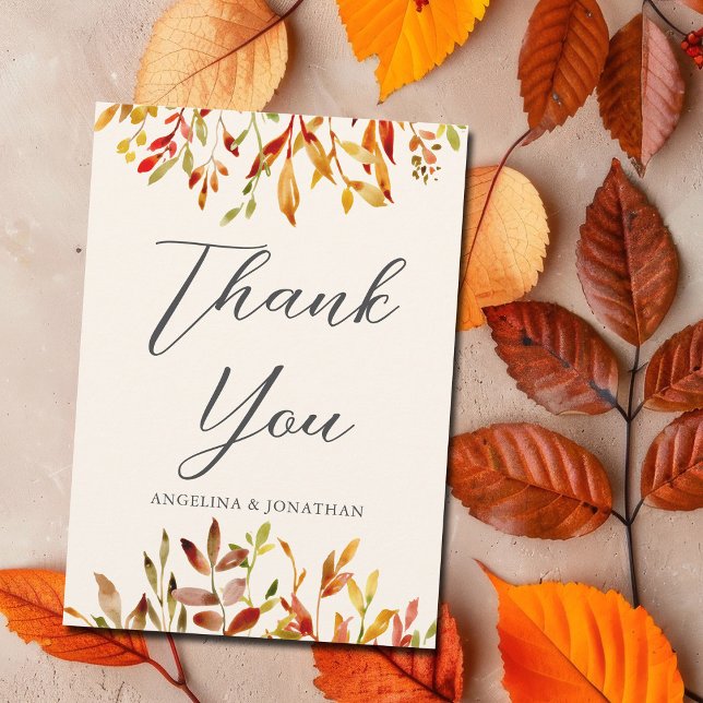 Carte De Remerciements Élégant automne Mariage personnalisé Feuilles auto (Créateur téléchargé)
