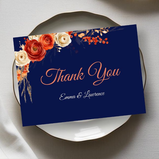 Carte De Remerciements Elégant automne orangé florales mariage (Créateur téléchargé)