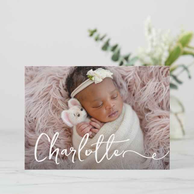 Carte De Remerciements Elegant Baby nom fille photo personnalisée Naissan (Debout devant)