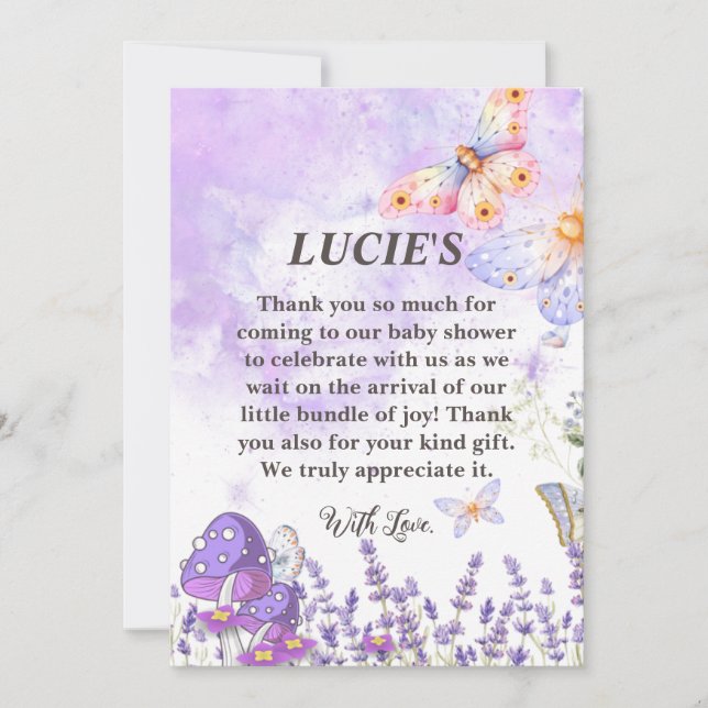 Carte De Remerciements Elégant Baby shower à papillon bleu (Devant)