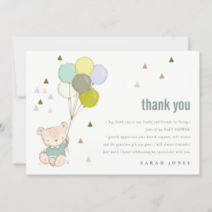 Carte De Remerciements Elégant Baby shower Bearly Wait Balloon Aqua Cute