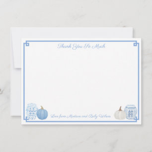 Carte De Remerciements Elégant Baby shower Bleu Et Blanc Citrouilles Auto