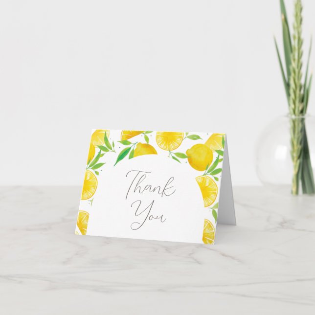 Carte De Remerciements Élégant Baby shower citron Aquarelle Script (Devant)