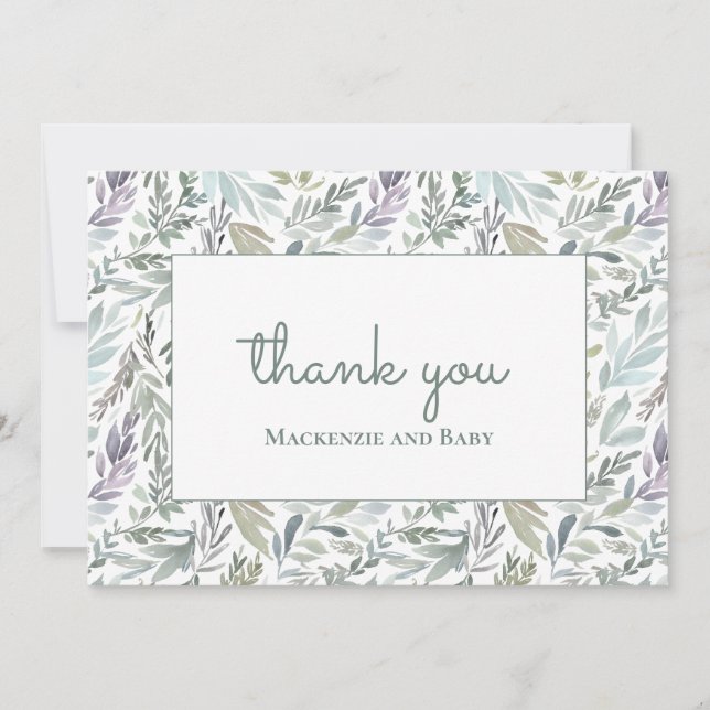 Carte De Remerciements Elégant Baby shower d'aquarelle botanique (Devant)