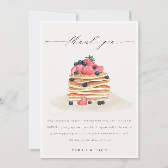 Carte De Remerciements Elégant Baby shower d'aquarelle de Pancake Fruit C (Devant)