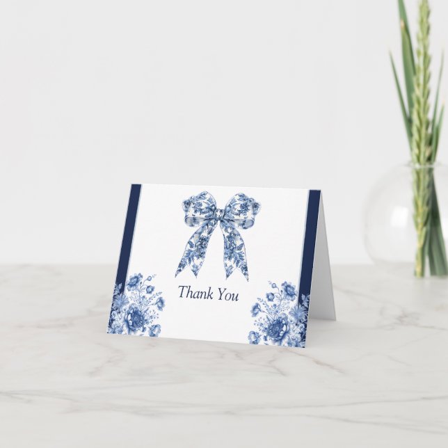 Carte De Remerciements Elégant Baby shower de Bow Boy Floral Bleu (Devant)
