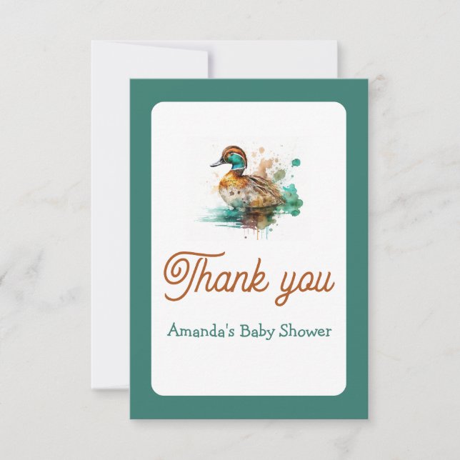 Carte De Remerciements Elégant Baby shower de canard de mer vert encadré (Devant)