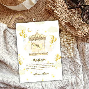 Carte De Remerciements Élégant Baby shower de carrousel magique en or