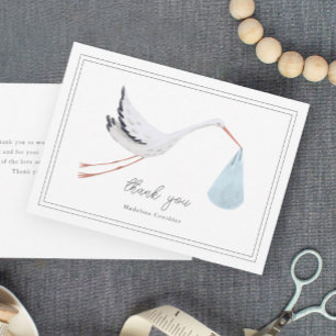 Carte De Remerciements Elégant Baby shower de cigognes à main tiré
