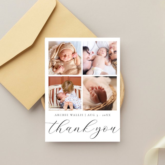 Carte De Remerciements Élégant Baby shower de Collage Multi Photo Moderne (Créateur téléchargé)