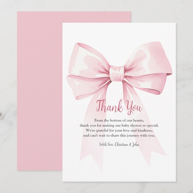Carte De Remerciements Élégant Baby shower de fille de la cou rose (Devant / Derrière)