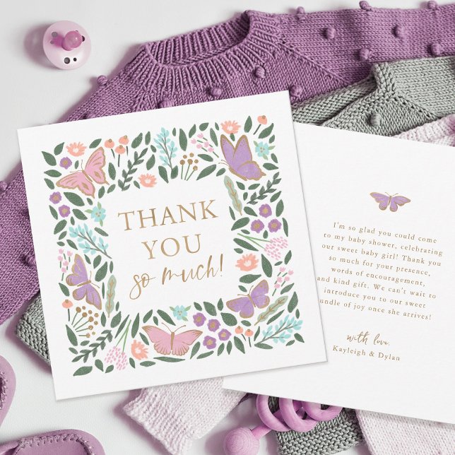 Carte De Remerciements Elégant Baby shower de jardin aux papillons (Créateur téléchargé)