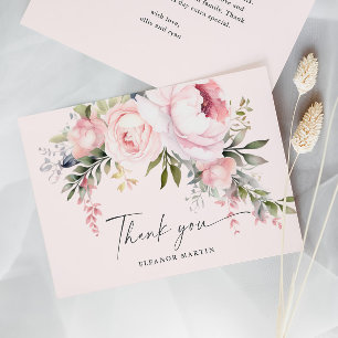 Carte De Remerciements Elégant Baby shower de jardin de fleurs roses vert
