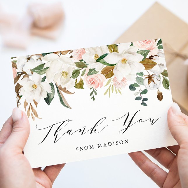 Carte De Remerciements Elégant Baby shower de Magnolias aquarelle (Créateur téléchargé)