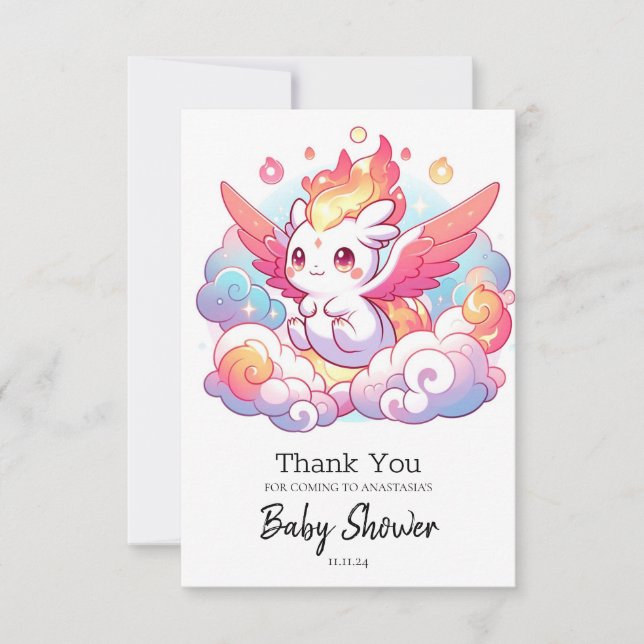 Carte De Remerciements Élégant Baby shower Dragon (Devant)