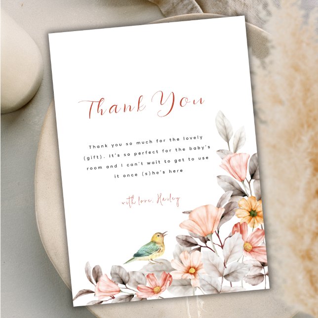 Carte De Remerciements Elegant Baby shower Fleur sauvage Boho (Elegant Boho Wildflower Baby Shower Thank You Card)