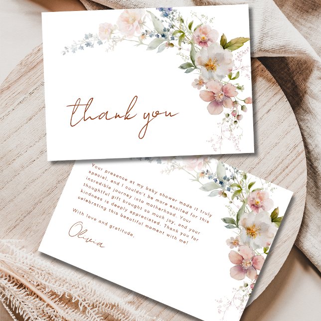 Carte De Remerciements Élégant Baby shower Fleur sauvage moderne (Créateur téléchargé)