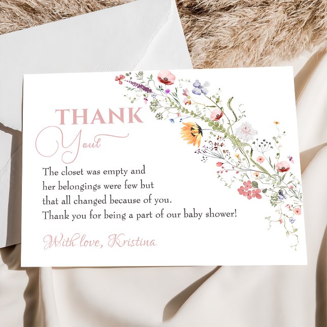 Carte De Remerciements Élégant Baby shower Floral Fleur sauvage (Créateur téléchargé)