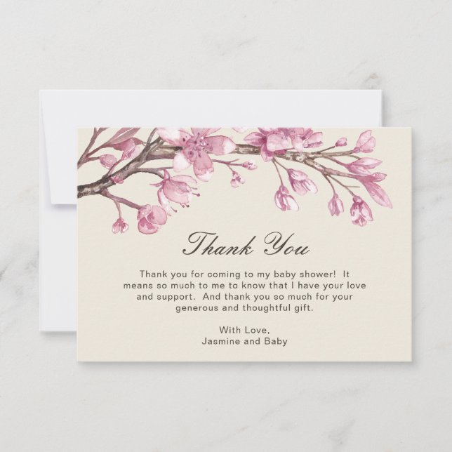 Carte De Remerciements Élégant Baby shower Floral Rose fille (Devant)