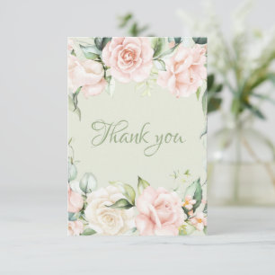 Carte De Remerciements Élégant Baby shower floral vert Sage
