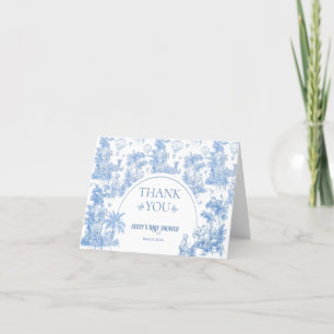 Carte De Remerciements Elégant Baby shower Garçon Toile Bleu Safari