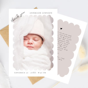 Carte De Remerciements Élégant Baby shower personnalisé de photo à écharp