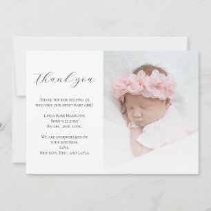 Carte De Remerciements Élégant Baby shower photo de calligraphie