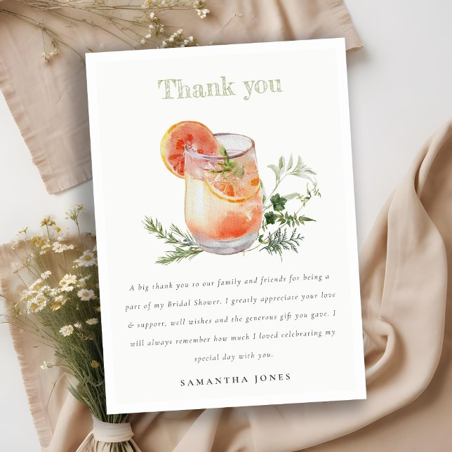 Carte De Remerciements Élégant Bain de Mariage Cocktail Orange Vert Ivoir (Créateur téléchargé)