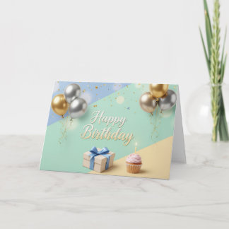 Carte De Remerciements Elegant Balloons & Cupcake – Joyeux Anniversaire M
