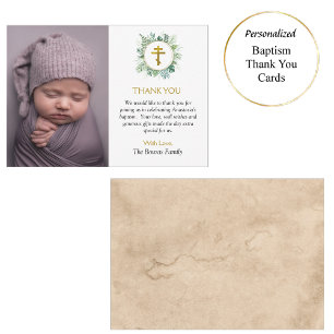 Carte De Remerciements Élégant baptême chrétien orthodoxe Feuille