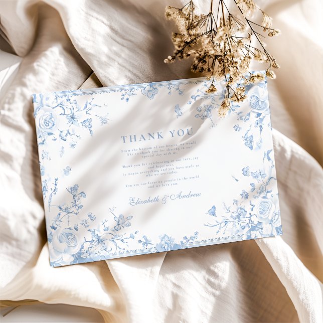 Carte De Remerciements Elégant Baroque Bleu Jardin Français Floral Mariag (Créateur téléchargé)