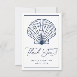 Carte De Remerciements Elégant Beach Seashell Marine Mariage bleu