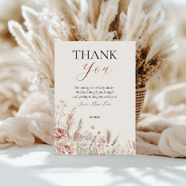Carte De Remerciements Élégant bébé floral beige en fleur