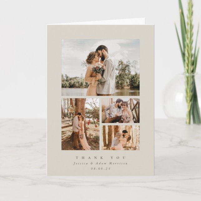 Carte De Remerciements Élégant beige minimal 4 Mariage photo (Devant)