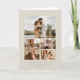 Carte De Remerciements Élégant beige minimal 4 Mariage photo