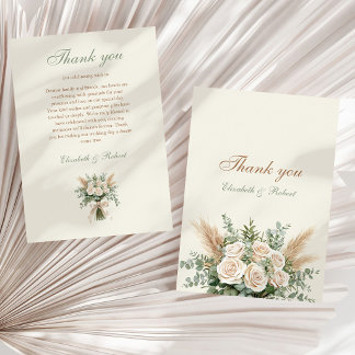 Carte De Remerciements Elegant Beige Pampas Grass Wedding Thank You Card