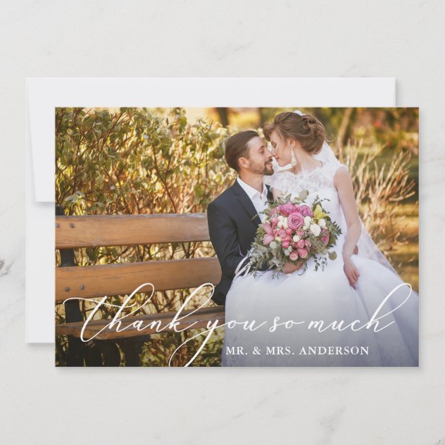 Carte De Remerciements Elégant belle calligraphie Mariage photo (Devant)