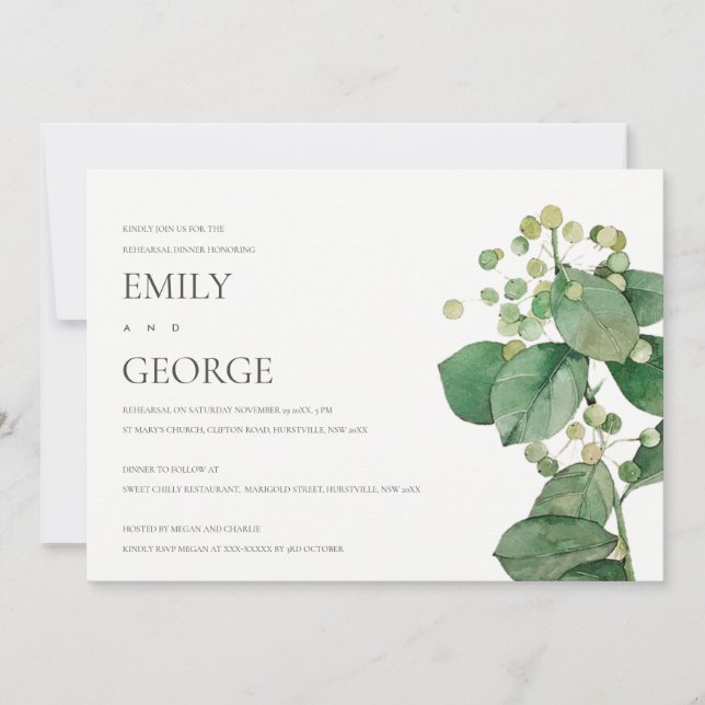 CARTE DE REMERCIEMENTS ELEGANT BERRY FEAF FOLIAGE RÉPÉTITION DÎNER INVITA (Devant)