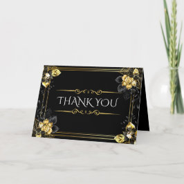 Carte De Remerciements Elegant black and gold summer wedding